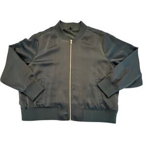 Universal Standard Carmen Satin Bomber Jacket Deep Sea Size Large